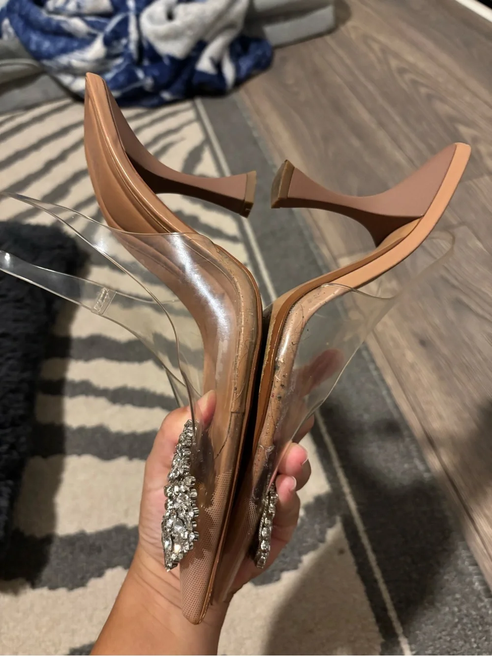 Zara Clear Crystal Pointed Toe Strap Pumps 38